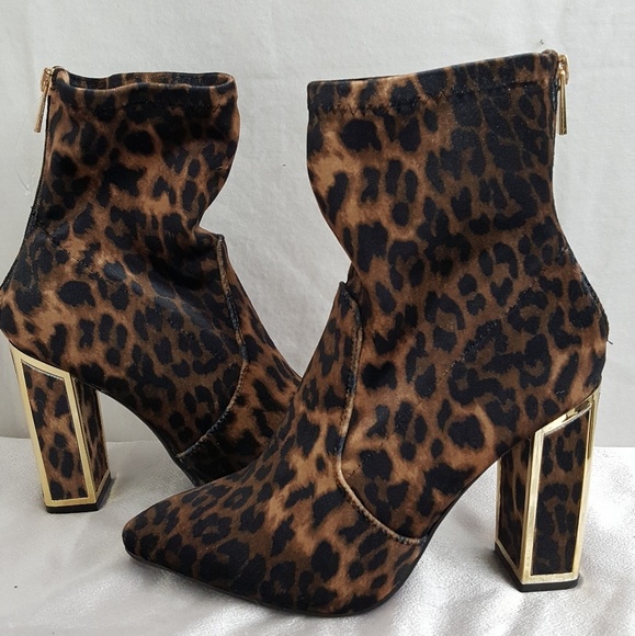 leopard print chunky heel booties